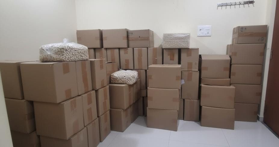 Packed cashew stock in dry storage